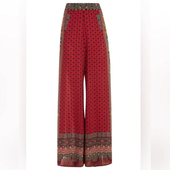 NWOT Alice + Olivia Red Patterned Wide/Flare Leg Pants Sz 0 - Picture 2 of 13